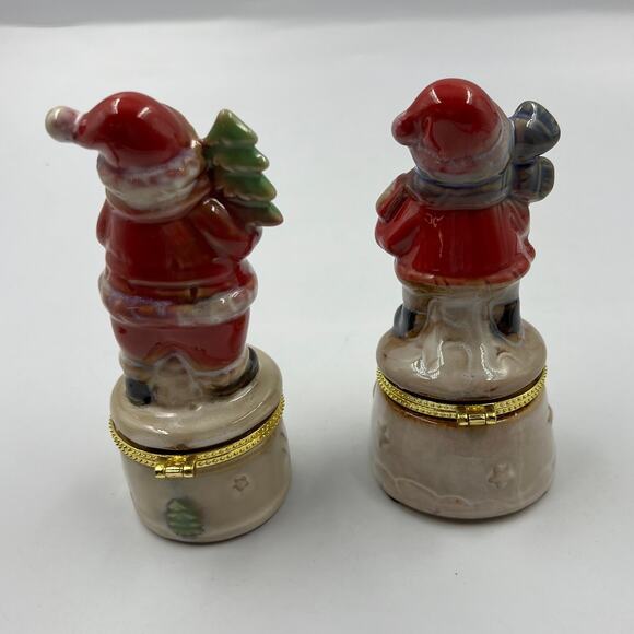 Vintage Set Porcelain Limoge Christmas Santa Snowman Trinket Boxes 4.5" Figurine - Picture 5 of 8
